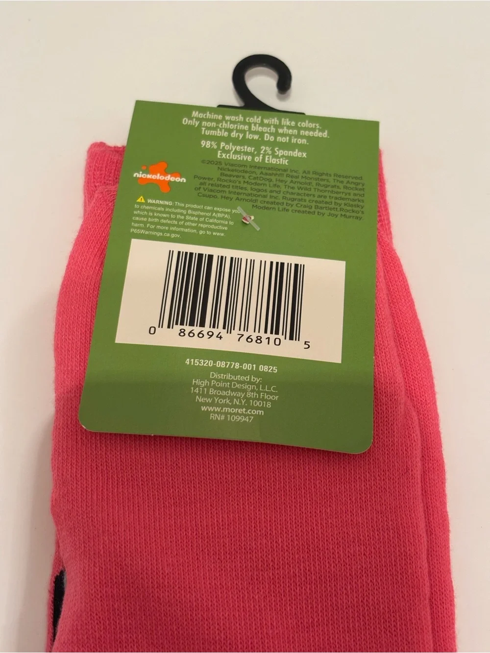 Nickelodeon Rugrats Chuckie Adult Shoe Size 6.5-12 Pink Graphic Crew Socks